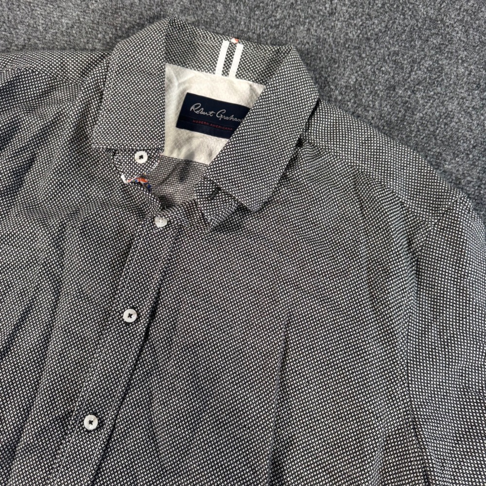 Robert Graham Modern Americana Mens 2XL Black White Cotton Linen SS Button Shirt
